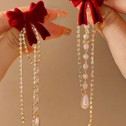 DressBerry Artificial Stones Studded Contemporary Korean Tasselled Drop Earrings-57