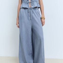 MANGO Women Chambray Palazzo Trousers-45