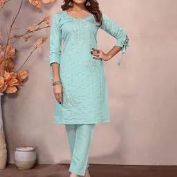 NANDKASHI Women Floral Embroidered Regular Beads and Stones Kurta with Palazzos-picture-56