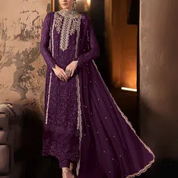ODETTE Floral Embroidered Thread Work Semi-Stitched Dress Material-image-60