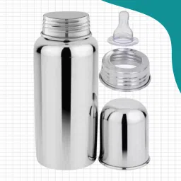 Milk Stainlees Steel Bottle 250Ml (silver) New Born Flow Nipple-21