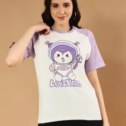 Women Printed Round Neck Pure Cotton Purple, White T-Shirt-image-47