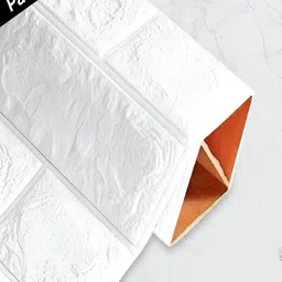 Kuber Industries White 4 Pieces Textured Self-Adhesive Brick 3D Wallpaper Sticker-29