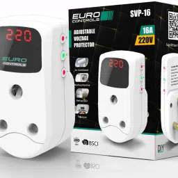 SVP-16 16 Amp Digital Adjustable Under/Over Voltage Protector & Spike Protector Socket Voltage Guard with Display Time Delay & India Compatible socket & Plug-18