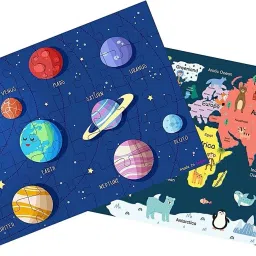 40 Pcs Paperless Wooden Jigsaw Puzzle for Boys & Girls Learning Educational Toy for 4 Years and Above (World Map & Solar System)-24