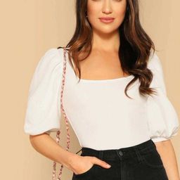 dream beauty fashion Casual Bishop Sleeve Solid Women White Top-picture-15