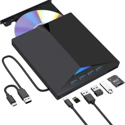 microware 7 in1 External CD/DVD Drive USB 3.0/Type C, for PC Windows 7/8/10/11/Linux/MacOS External DVD Writer-21
