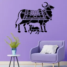 Painting Wall Stencils (Size - 16X24 Inch) DEVOUTNESS THEME- Cow With Calf DIY Reusable Design Ideal For Main Entrance, Drawing Room, School & Office Decoration Stencil-image-1