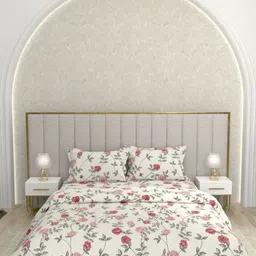 Pure Decor White & Pink Floral Polycotton 4 Piece Double King Superfine Bedding Set-picture-23