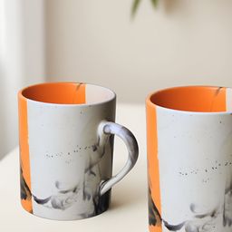 Ekaura Orange & White 2 Pieces Printed Ceramic Matte Mugs-image-26