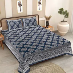 INDHOME LIFE Grey & White Ethnic Printed 186 TC Cotton Queen Bedsheet Set 2.08 m x 2.28 m-image-99