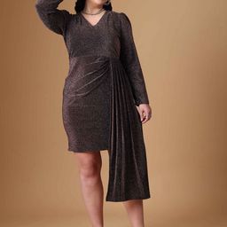 Curvy Lane Plus Size Women V-Neck Body Mini Dress-image-71