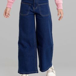 ADBUCKS Girls Wide Leg High-Rise Low Distress Stretchable Jeans-image-95