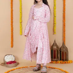 Sangria Girls Pink Cotton Blend Self Design Kurta Sets-picture-48