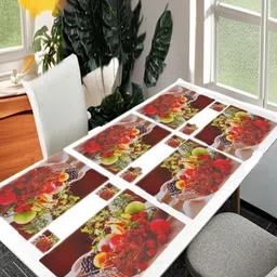 REVEXO 6Pc Red & Green Printed Rectangle Costers & Table Placemats-11