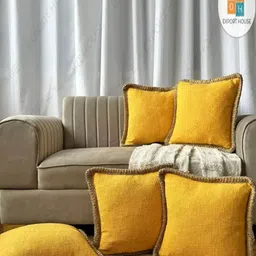 EXPORT HOUSE Yellow 5 Pieces Textured Square Cotton Cushion Covers-33