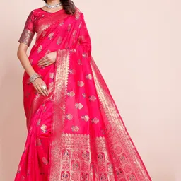 DIVASTRI Ethnic Motifs Woven Design Zari Silk Blend Banarasi Saree-picture-21