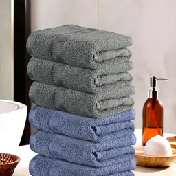 Kuber Industries Dark Blue & Grey 6 Pieces Cotton Highly Absorbent 225 GSM Face Towel-27