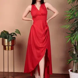 TRYMISFIT Cherry Red Tulip Hem Maxi Dress-image-77