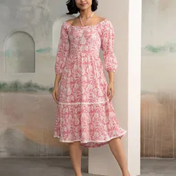 AASK Floral Print Halter Neck Crepe Fit & Flare Midi Dress-image-10