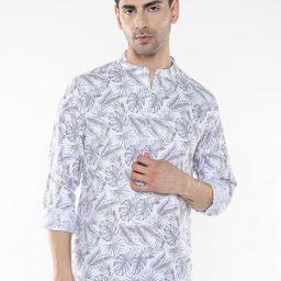 R&B Men Band Collar Floral Printed Cotton Casual Shirt-picture-14