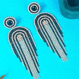 StyleCast Silver-Plated Rhinestone Studded Tasselled Circular Drop Earrings-image-52