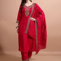 KALINI Women Ethnic Motifs Embroidered Regular Sequinned Kurta with Trousers & With Dupatta-13