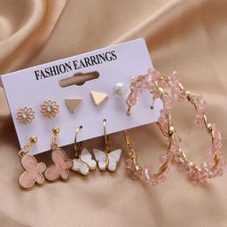 DressBerry Set Of 6 Gold-Plated Alloy Pearls Hoop Earrings-picture-15