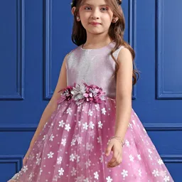 Mark and Mia Girls Floral Self Design Fit and Flare Dress-image-69