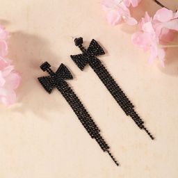 StyleCast Brass-Plated Rhinestone Studded Contemporary Tasselled Drop Earrings-image-44