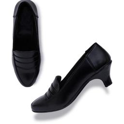 Banuchi Women Solid Black Heeled Shoes-image-48