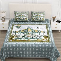 JAIPUR FABRIC Grey Conversational Printed Pure Cotton 210 TC King Bedsheet Set 2.74x 2.54m-image-71