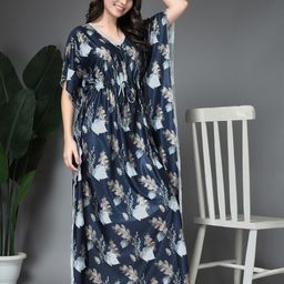 FABINALIV Floral Printed Kaftan Maxi Nightdress-image-24