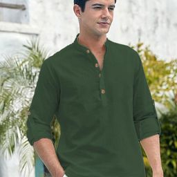 EdinWolf Men India Slim Fit Mandarin Collar Solid Cotton Casual Shirt-image-72