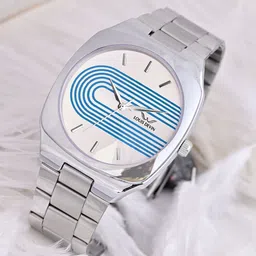 LOUIS DEVIN Men Silver & Blue Dial Stainless Steel Chain Wrist Watch-image-28