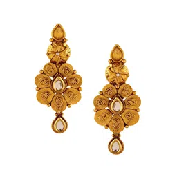 Anouk Gold-Plated Kundan Studded & Beaded Contemporary Drop Earrings-11