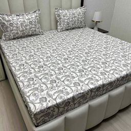 Pure Decor Royal Passion White Printed Pure Cotton 300 TC Queen Bedsheet Set 2.28m x 2.54m-image-86