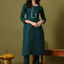 Mesqlu Women Floral Embroidered Regular Thread Work Kurta with Trousers-picture-47