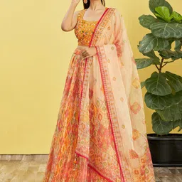 DIVASTRI Embroidered Sequinned Semi-Stitched Lehenga & Unstitched Blouse With Dupatta image 3