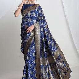 Janasya Ethnic Motifs Zari Silk Blend Banarasi Saree-image-86