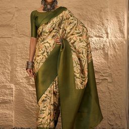 Sangria Women Cream Ethnic Zari Silk Blend Designer Banarasi Saree With Blouse Piece-picture-37
