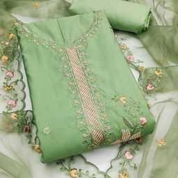 SAINOOR Floral Embroidered Pure Cotton Semi-Stitched Roman Pure Cotton Dress Material-image-84