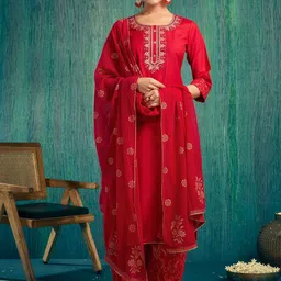 SANISA Women Floral Embroidered Kurta with Trousers & Dupatta-picture-26