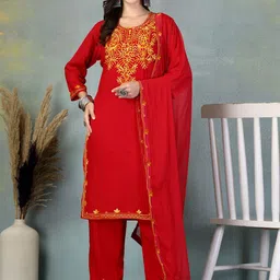 Clora Creation Ethnic Motifs Embroidered Zari Work Kurta With Palazzos And Dupatta-51