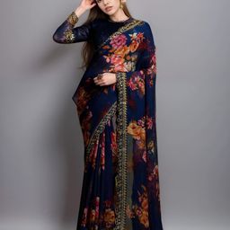ODETTE Blue Printed Saree-picture-36
