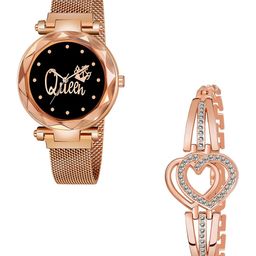 CSAMON Women Embellished Analogue Watch Comes With Bracelet - Queen maganet Heart copper-image-28