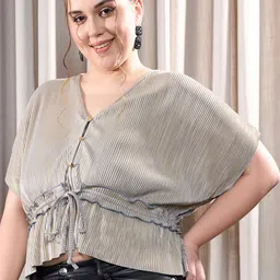 CURVE BY KASSUALLY Women Striped V-Neck Top-53