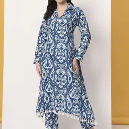 Yufta Printed Pure Cotton Shirt Collar Tunic With Trousers Co-Ords-picture-22