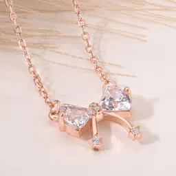 TOUCH925 Sterling Silver Rose Gold-Plated Cubic Zirconia Studded Pendant With Chain-picture-23