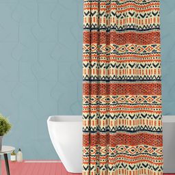 ArtzFolio Rust & Navy Blue Geometric Printed Waterproof Polyester Shower Curtain-3
